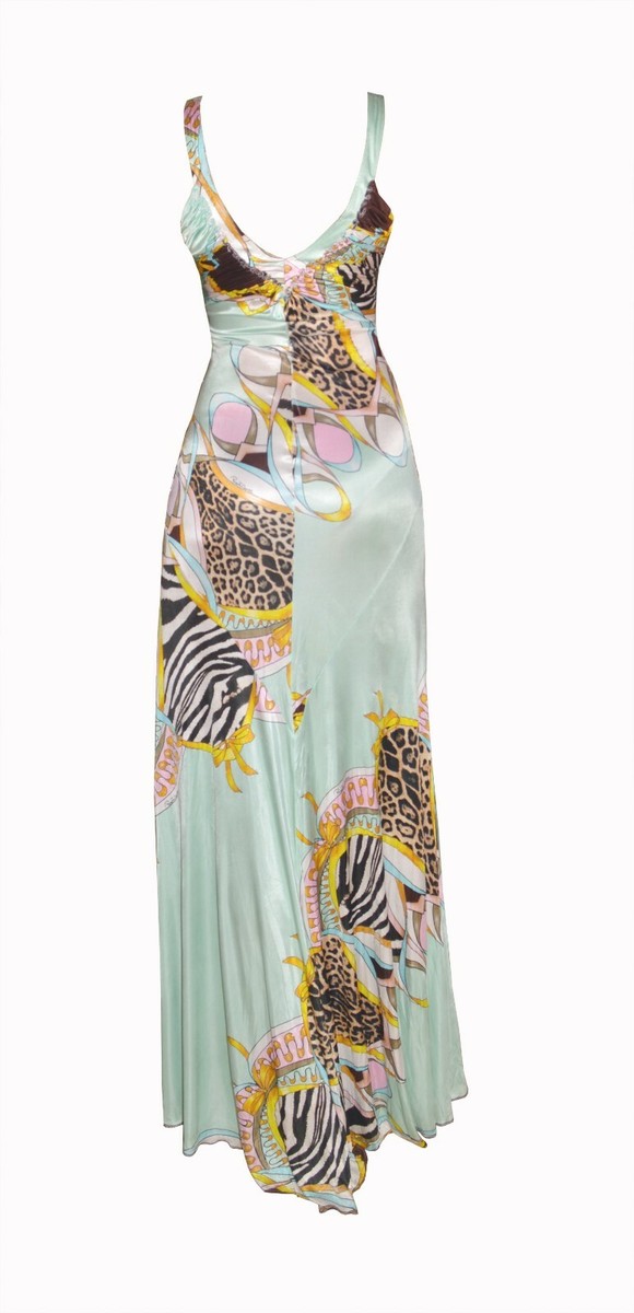 roberto cavalli dress ロベルトカヴァリ　ワンピースsilk Extra-Long Silk Dress With Oriental Bird Print in Ivory/Pink for