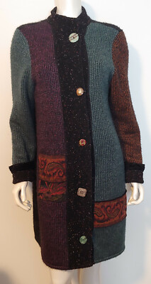Lee Andersen Purple Black Blue Cardigan Sweater XL  Button Front Long Pockets