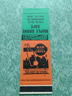 Vintage Matchbook Collectible Ephemera E8 Harrisburg Pennsylvania Maple Grove 