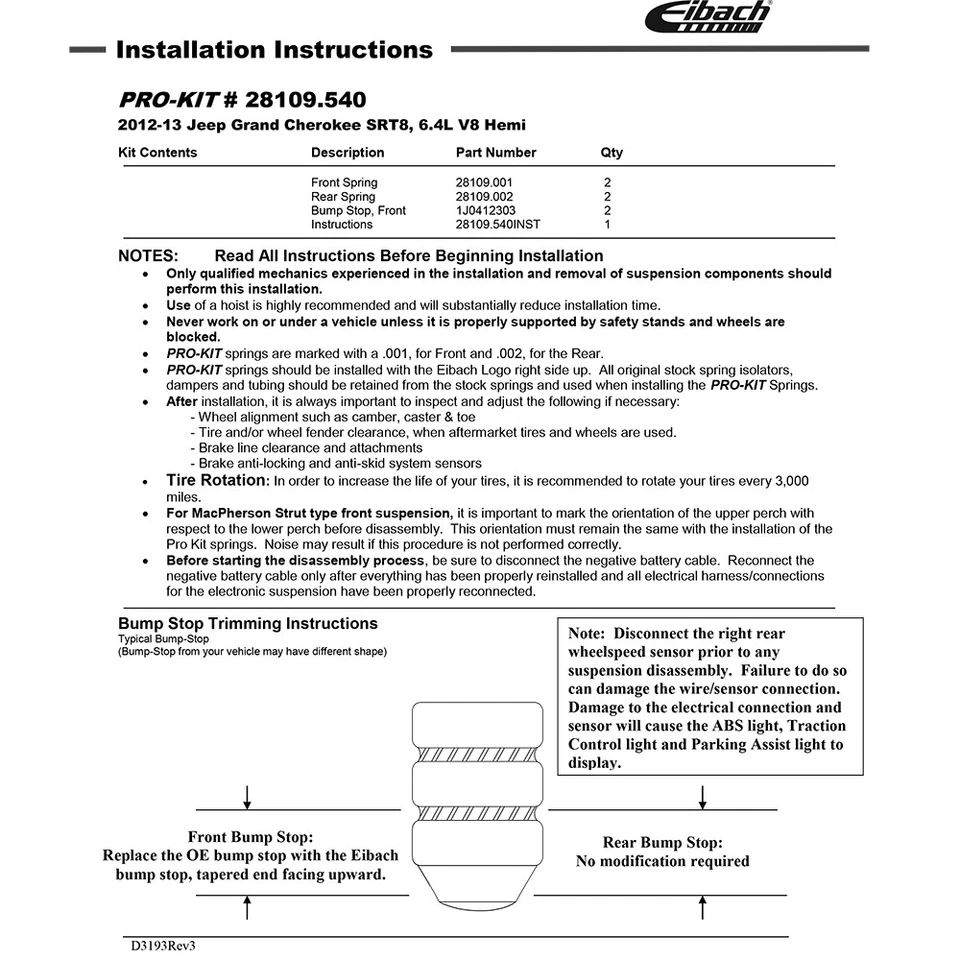 Kit de molas rebaixadoras Eibach 28109.540 PRO-KIT para Jeep Grand Cherokee SRT8 12-13 - Imagem 3 de 4