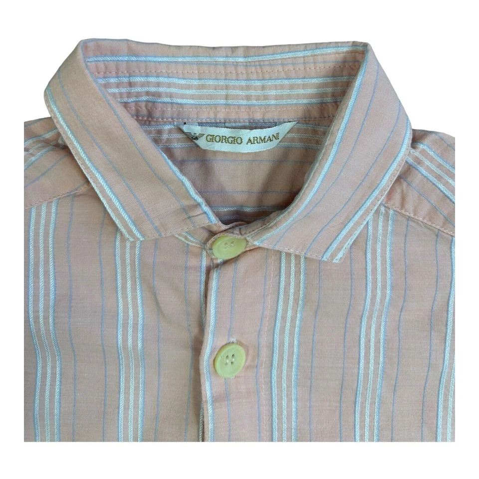 Camisa para mujer Giorgio Armani rosa a rayas con botones manga talla UK 10 logotipo de diseñador Foto 2 de 4