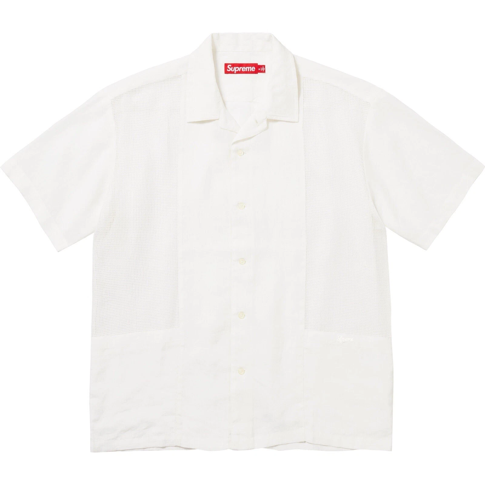 Chemise homme à manches courtes boutonnée en lin blanc en maille Supreme taille XL