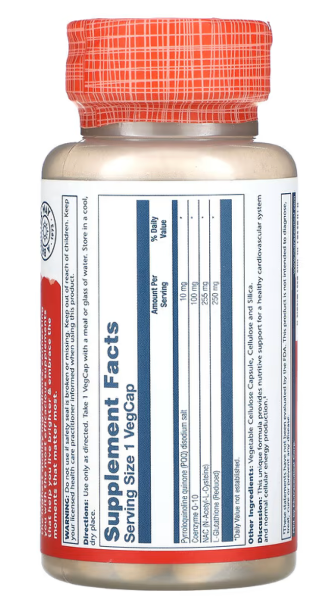 SOLARAY - PQQ + CoQ-10 with NAC & Glutathione - 30 VegCaps - Fresh