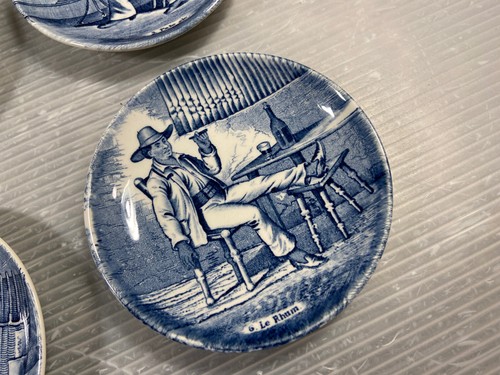 BOCH Belgium Delft Saloon Scenes 4.25” PLATE SET/6 Cider Pale Ale L’Absinthe &&& - Picture 7 of 18