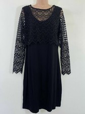 JOE BROWNS Black Guipure Crochet Lace Overlay Dress Black UK 10 LN023 KK 15