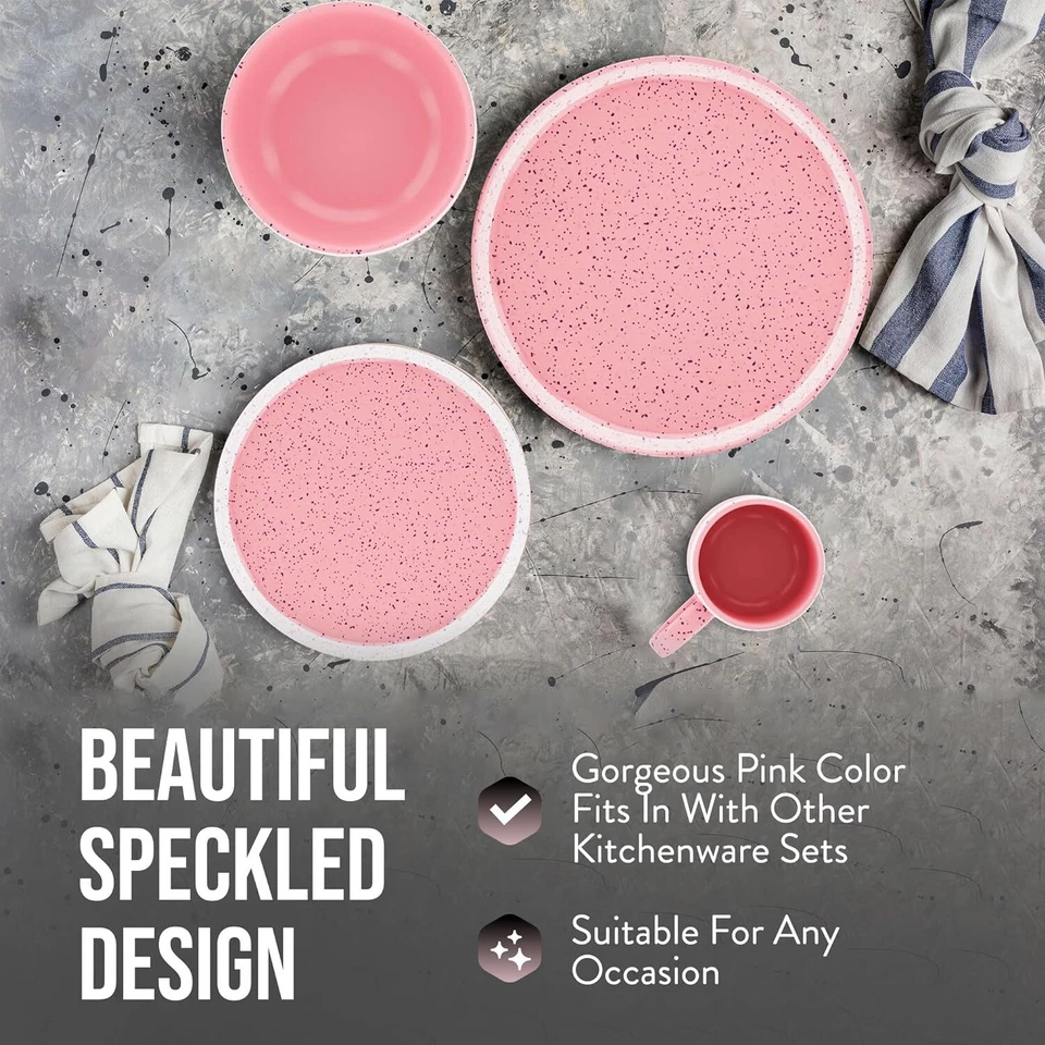 American Atelier 4 Pc Dinnerware Set | Stoneware Dishes | Dinner Plate, Pink  - Image 3 of 4