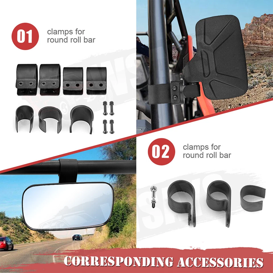2025 NEW For Honda Pioneer 1000 Roll Bar Rear-View Center Side Mirrors W/Handles - Image 3 of 4
