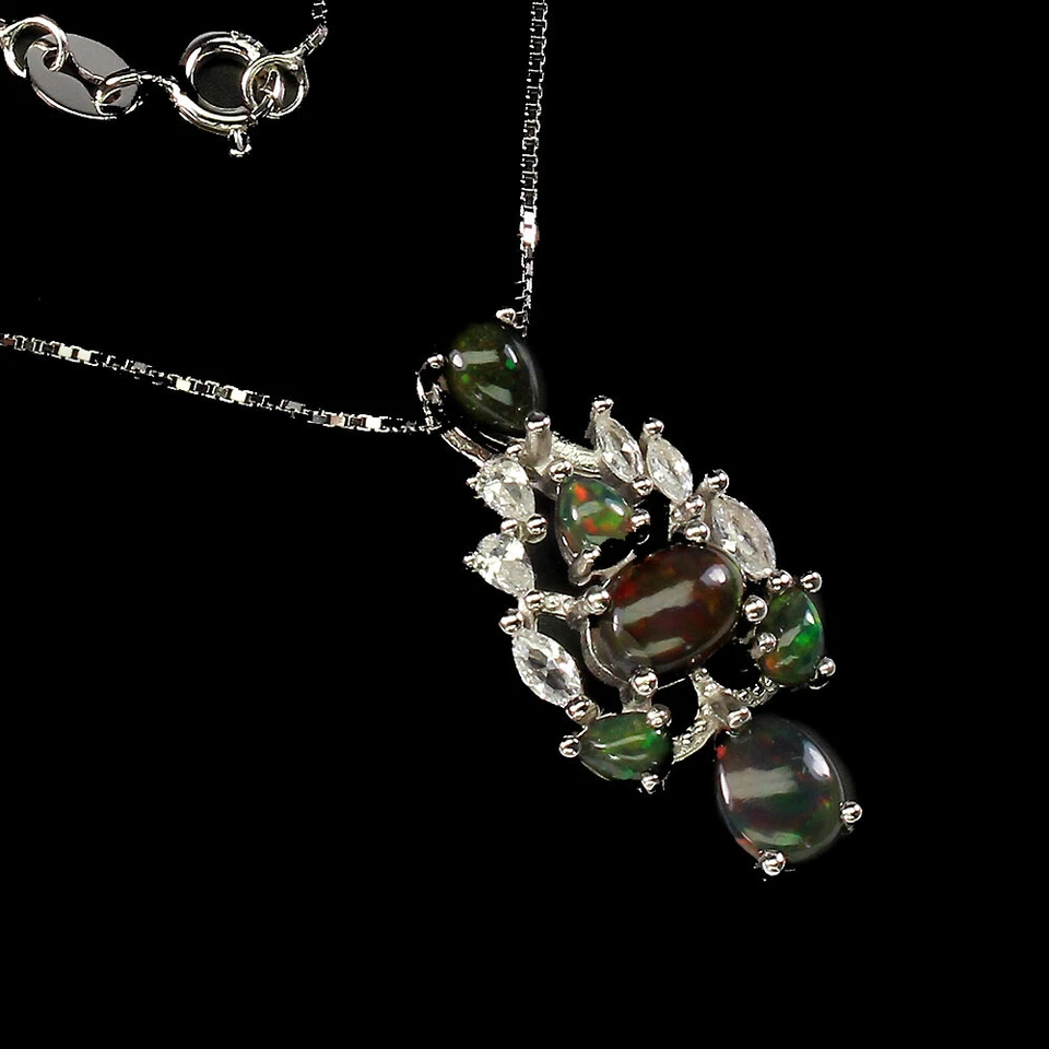 Collar de plata 925 de San Valentín pera topacio ópalo negro piedras preciosas naturales joyería Foto 2 de 4