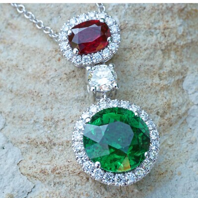 Tsavorit Rubin Brillant Collier 750er Weissgold gigantisch groß 4.23 ct....TRICO