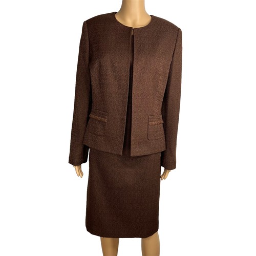 EMILY 2PC Brown Polyester Lined Collarless Cocktail Dress Suit Size 10 ...