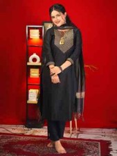 Indian Pakistani Salwar Kameez Cotton Blend Kurti Pant Dupatta Set Party Wear
