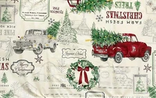 Christmas Vinyl Tablecloth Red Truck Pine Trees Farm Retro Nostalgia  Asst. Sz