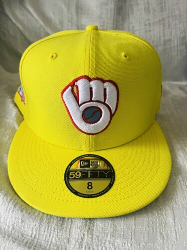 New Era Milwaukee Brewers World Series Patch Yellow Teal 59fifty 5950 SZ 8 Hat