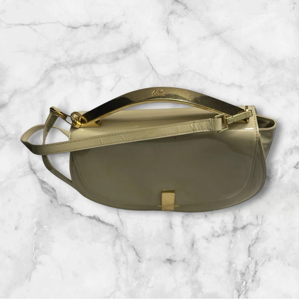 VENTA Bolso de Mano Zac Zac Posen Blanco Marfil Estructurado Charol Media Luna Cartera Foto 2 de 4