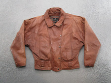 Vintage 80s Bermans Women's Brown Leather Lined Full Zip Jacket Size Small
