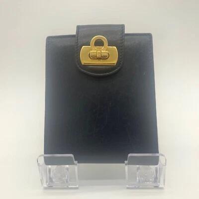 Portefeuille Salvatore Ferragamo Gancini à deux volets en cuir noir unisexe a... - Photo 1/4
