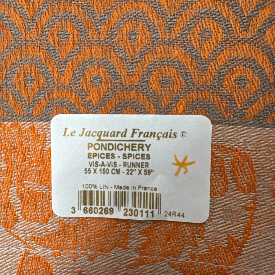 Le Jacquard Francais Runner Pondichery Spices Orange Linen 20 X 59 NWT - Image 2 of 4