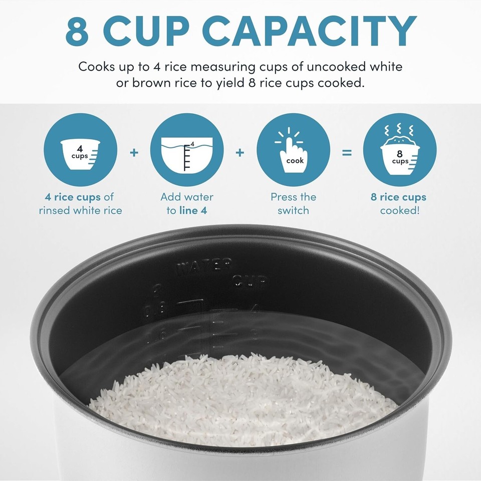 Aroma Housewares 8Cup Cooked 4Cup UNCOOKED Cool Touch Rice Cooker ARC