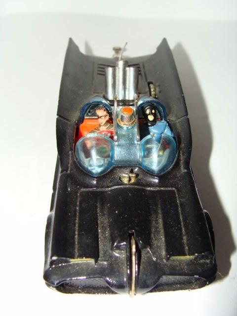 A 1966 Corgi 267 die-cast Batmobile, a 107 Batboat and trailer, a 1989