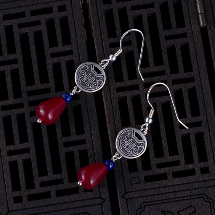 7 Paia Orecchini A Borchie In Argento Placcato Con Giada - Foto 2