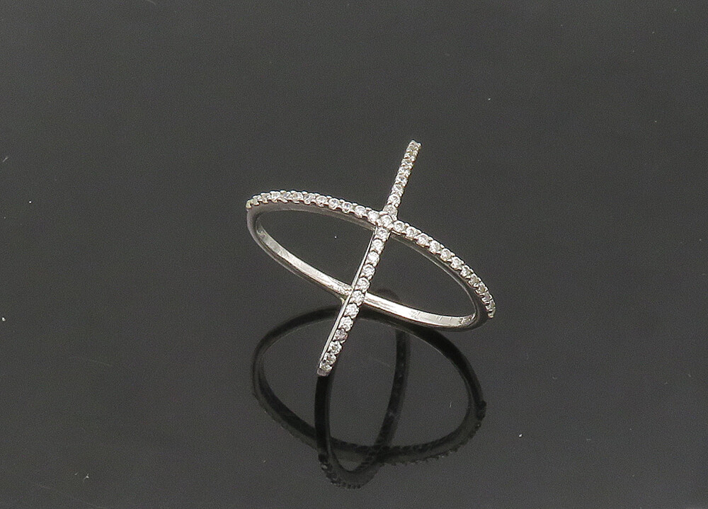 925 Sterling Silver Vintage Topaz Criss Cross Orbit Band Ring Sz 6.5 ...