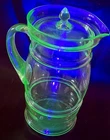Vtg Antique Green Uranium Depression Glass Beautiful Lemonade Pitcher w Lid 10”