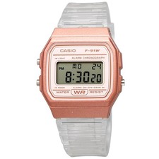 Casio Digital Watch Rose Gold Face Clear Transparent Band F-91WS-7A3 - NO BOX