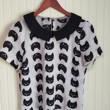 Blusa Lily Blanca Juniors Pequeña Blanca Gato Peter Pan Cuello Manga Corta Top