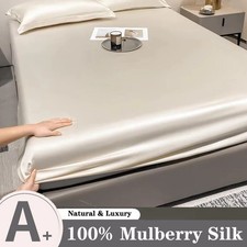 Natural 100% Mulberry Silk Fitted Sheet, Smoo...