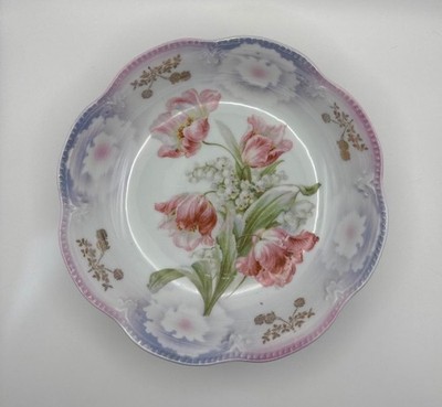 Antique Schwarzenhammer Bavaria Pink Tulip Floral Porcelain Bowl Germany