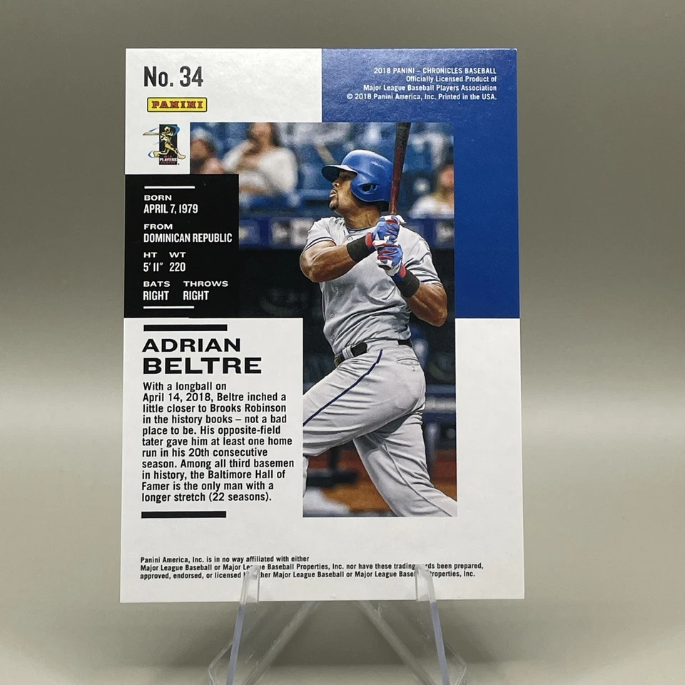 2018 Panini Chronicles Holo Gold #34 Adrian Beltre 73/99 ~ Texas Rangers - Image 3 of 3