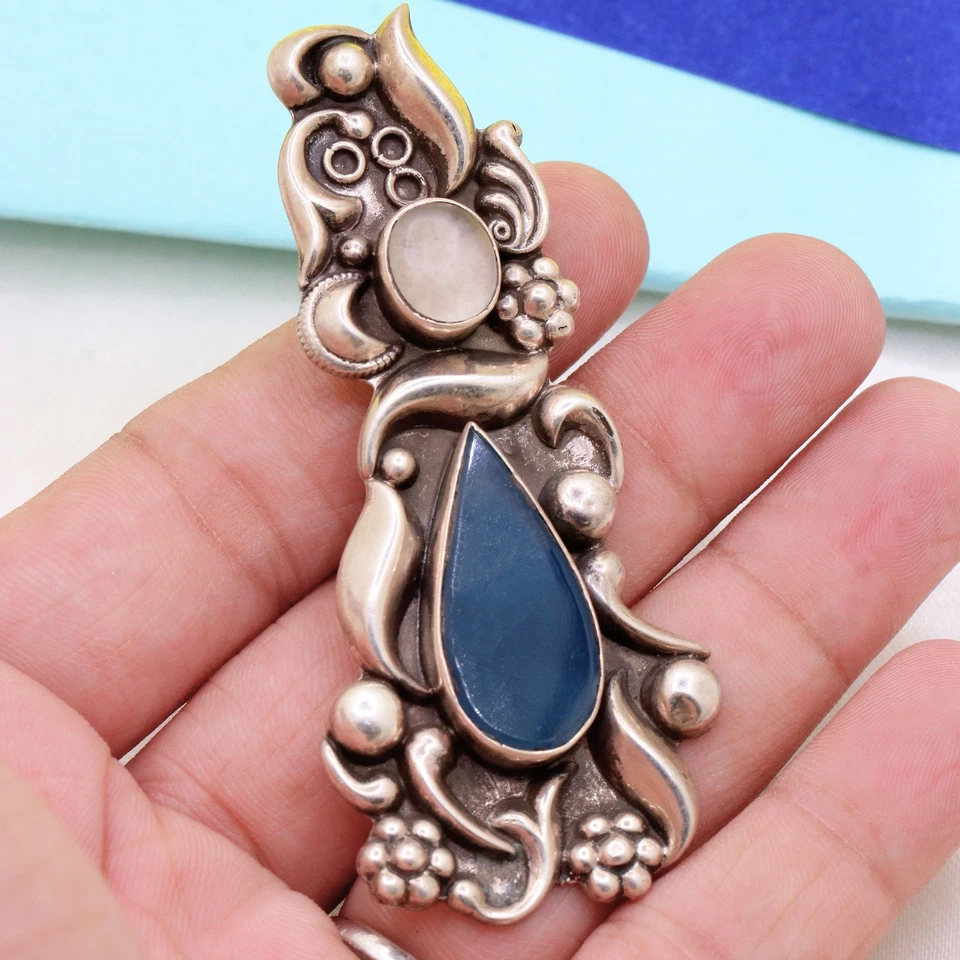 925 Argento Blu & Bianco Pietra Bello Matrimonio Spilla Gioielli Regalo - Immagine 4 di 4