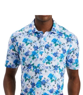 G/Fore Fore G4 Golf Mens Blue Floral Roses Polo   L LARGE   Olympic Club