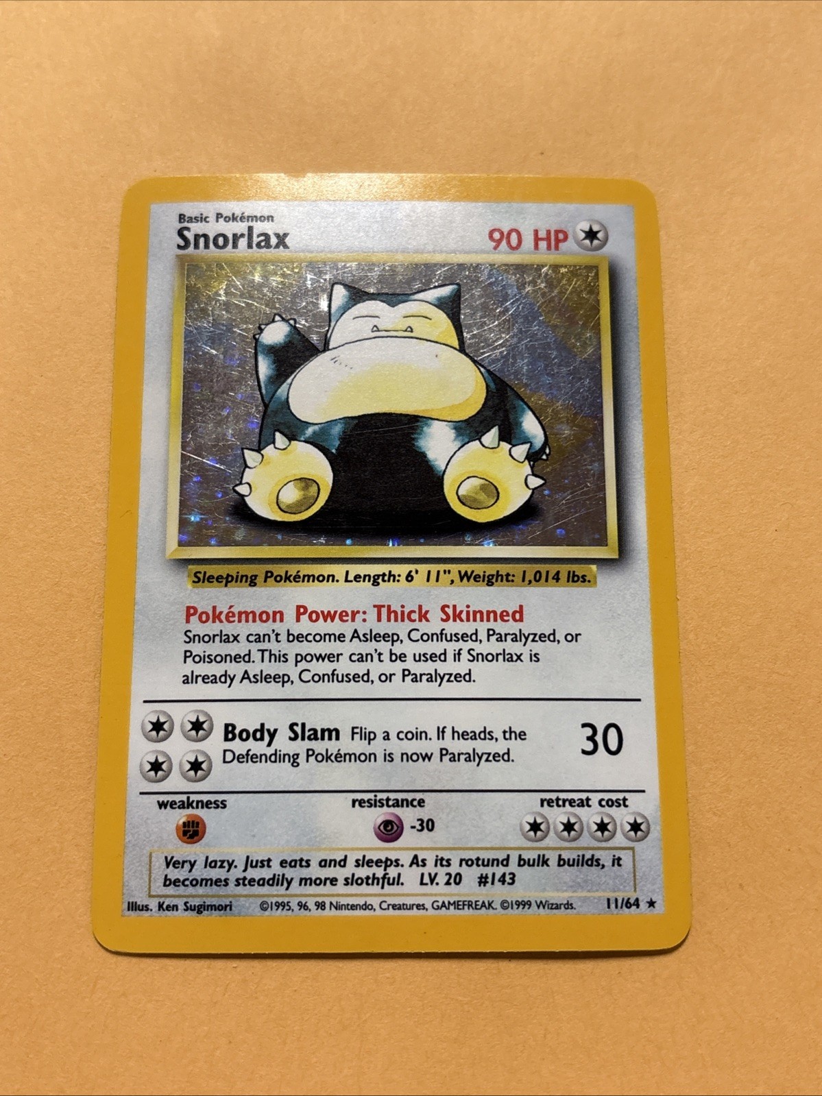 Pokemon 1998 Jungle Rare Holo WOTC Snorlax 11/64 No Symbol Error MP