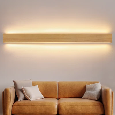 LED Wandleuchte Holz Wandlampe 100cm 36W innen Warmweiß Innenbeleuchtung Vintage - Bild 1 von 4