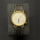 Rare Vintage Seiko Men's Quartz Wristwatch Gold Case White Dial Black Leather