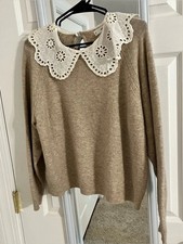 Mango Beige Sweater with White Eyelet Peter P...