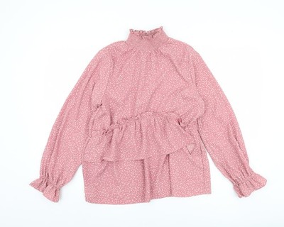 Lost Ink Damen rosa gepunktet hochgeschlossen Bluse, Größe 6