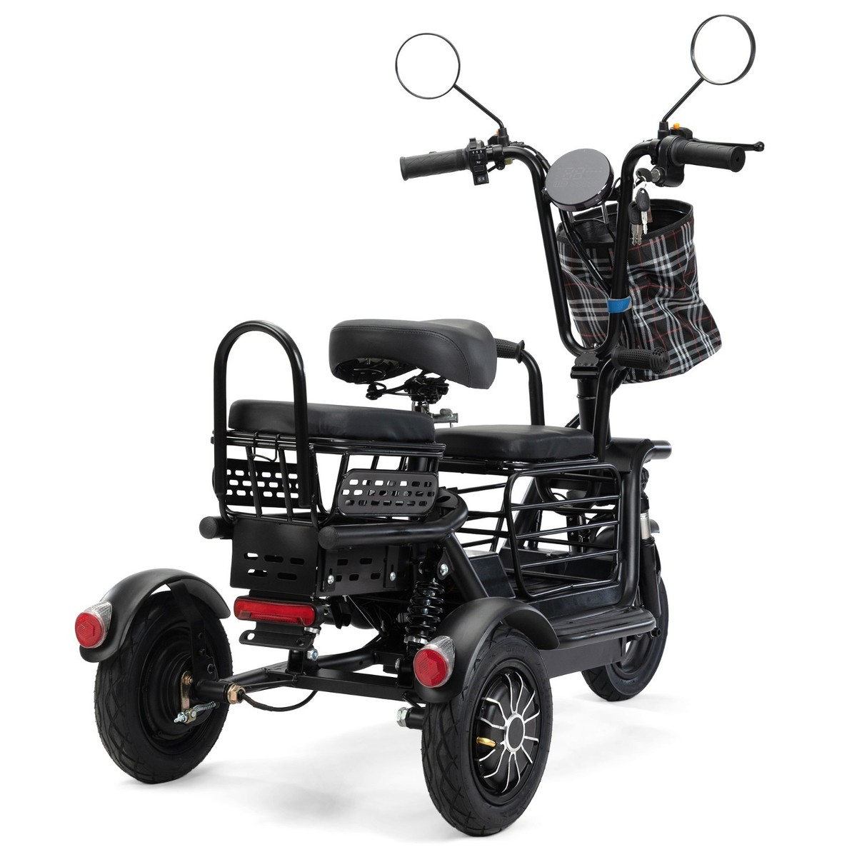Electric Bike for Adults Tricycle with Folding Head 3 Seats LED