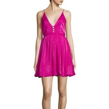 FREE PEOPLE Gabby’s Party All Night Mini Satin Dress Fuchsia Pink, Size 6