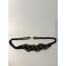 Vintage Bing Bing Black Braided Rope Belt Gold Bead Accents Hook Closure M/L