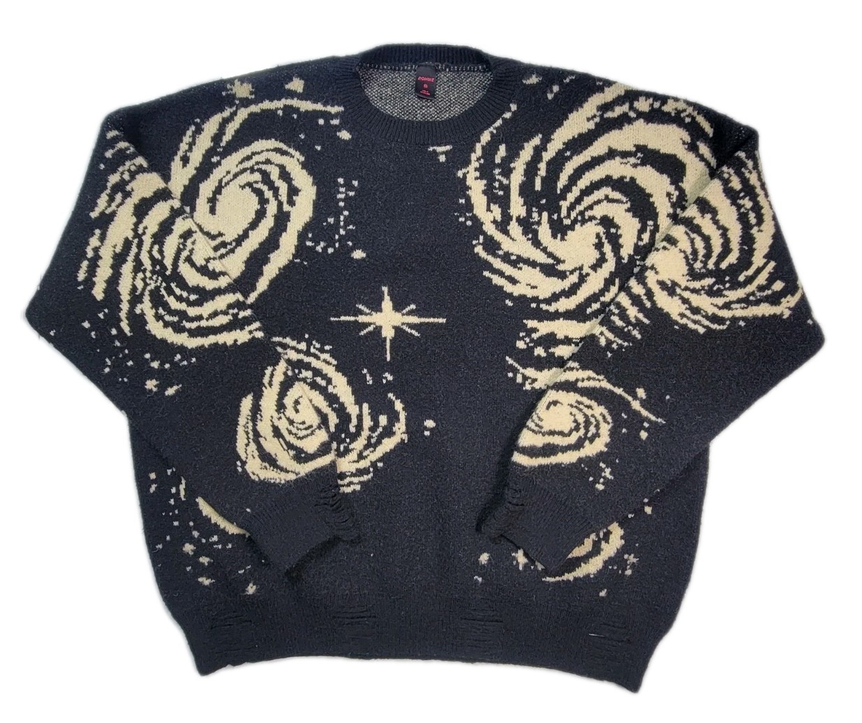 ROMWE Galaxy Sweater Womens S Black Cream Space Knit Pullover Star Spiral Print