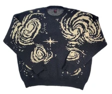 ROMWE Galaxy Sweater Womens S Black Cream Space Knit Pullover Star Spiral Print
