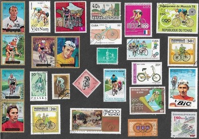 CYCLING BICYCLES 25 ALL DIFFERENT STAMPS COLLECTION MINT/USED   B  31.3.26