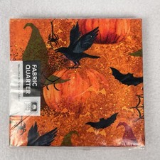 Halloween Fabric Witches Hats Pumpkins 2 Fat Quarters 100 Cotton 18" x 21"