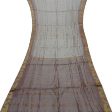 Namaste Vintage Gray Sarees 100% Pure Silk Woven Indian Sari 5YD Craft Fabric