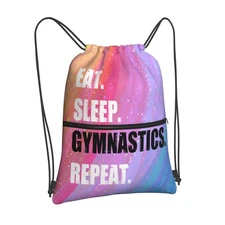 Drawstring Backpack Eat Sleep Gymnastics Repeat, Gym Waterproof String Bag, O...