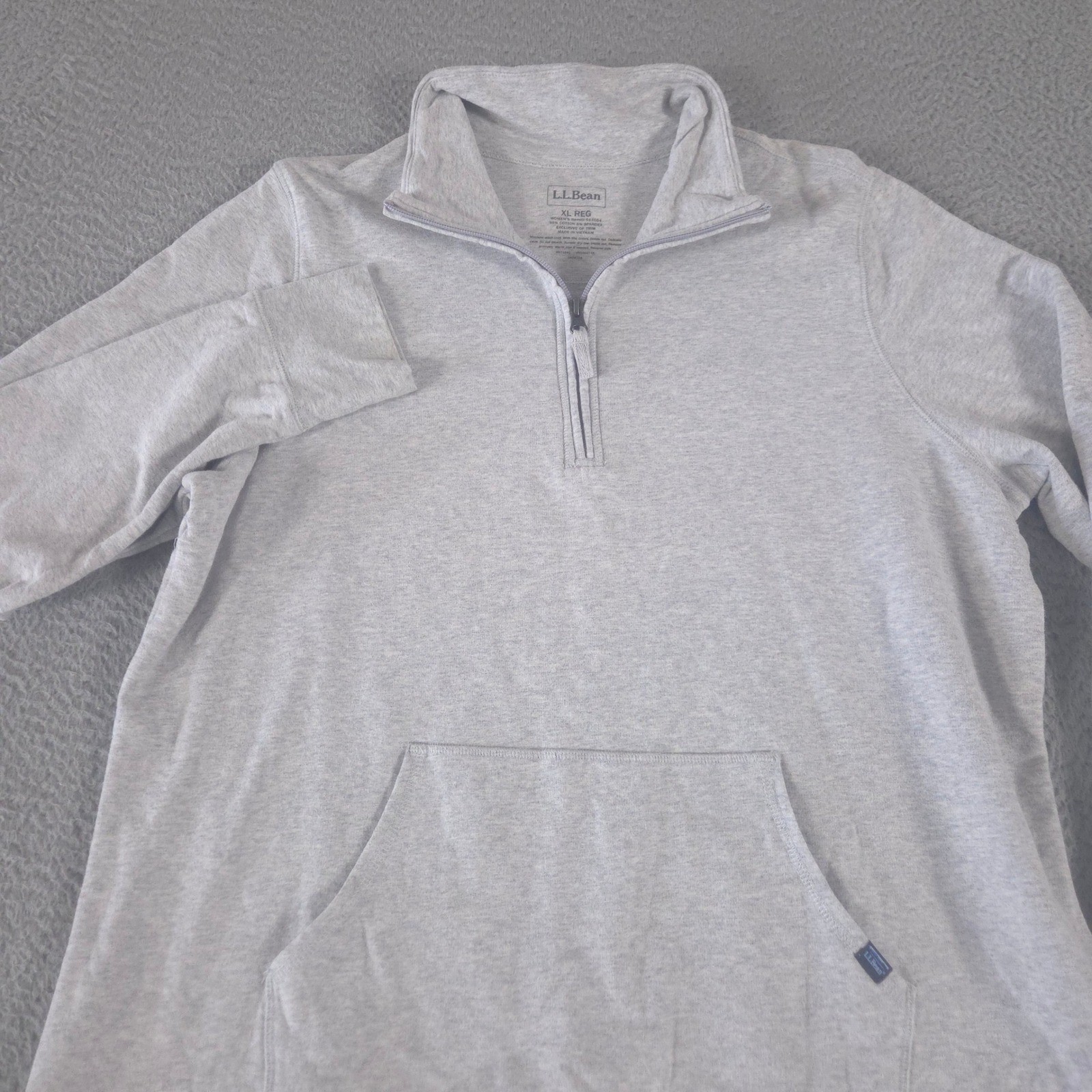 LL Bean Sweatshirt Womens XL Gray Quarter Zip Pullover Cotton Blend Pocket