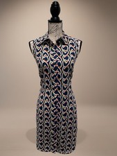 Cabi Button Up Blue Interlocking Hearts Midi Dress Sz Xs EUC