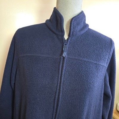 LL Bean Womens Navy Blue Fleece Full Zip Long Robe Lounger Mock Neck Med 297820